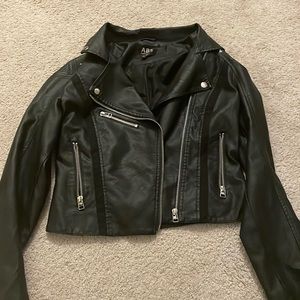 Black Leather Jacket With Silver Zipper Detailing